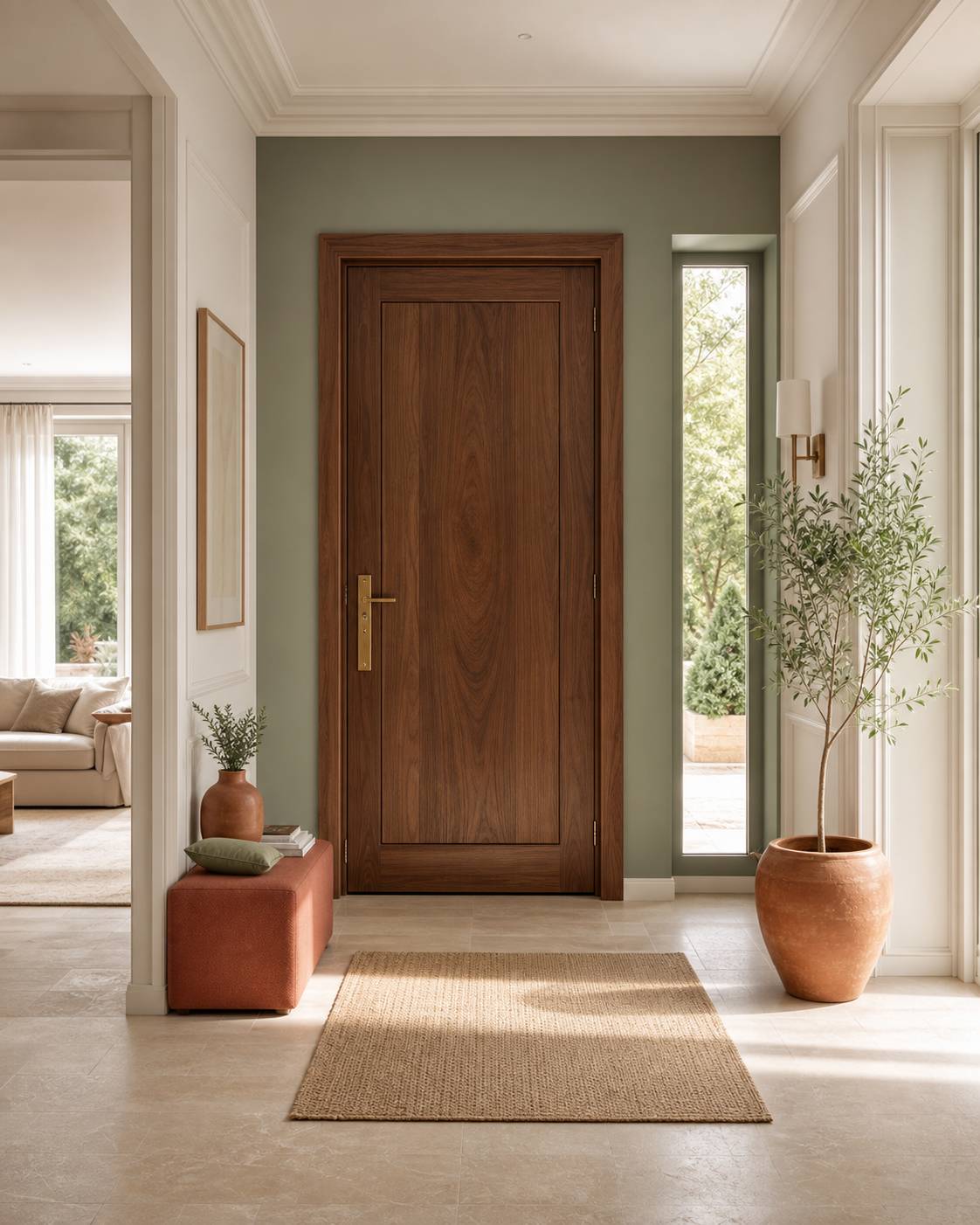Isolation acoustique porte intérieure maison palette lin sauge terracotta noyer