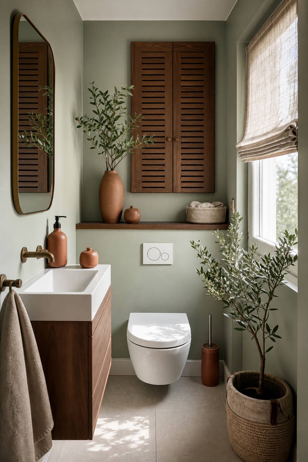 Toilettes fraîches parfumées déco maison palette lin sauge terracotta noyer