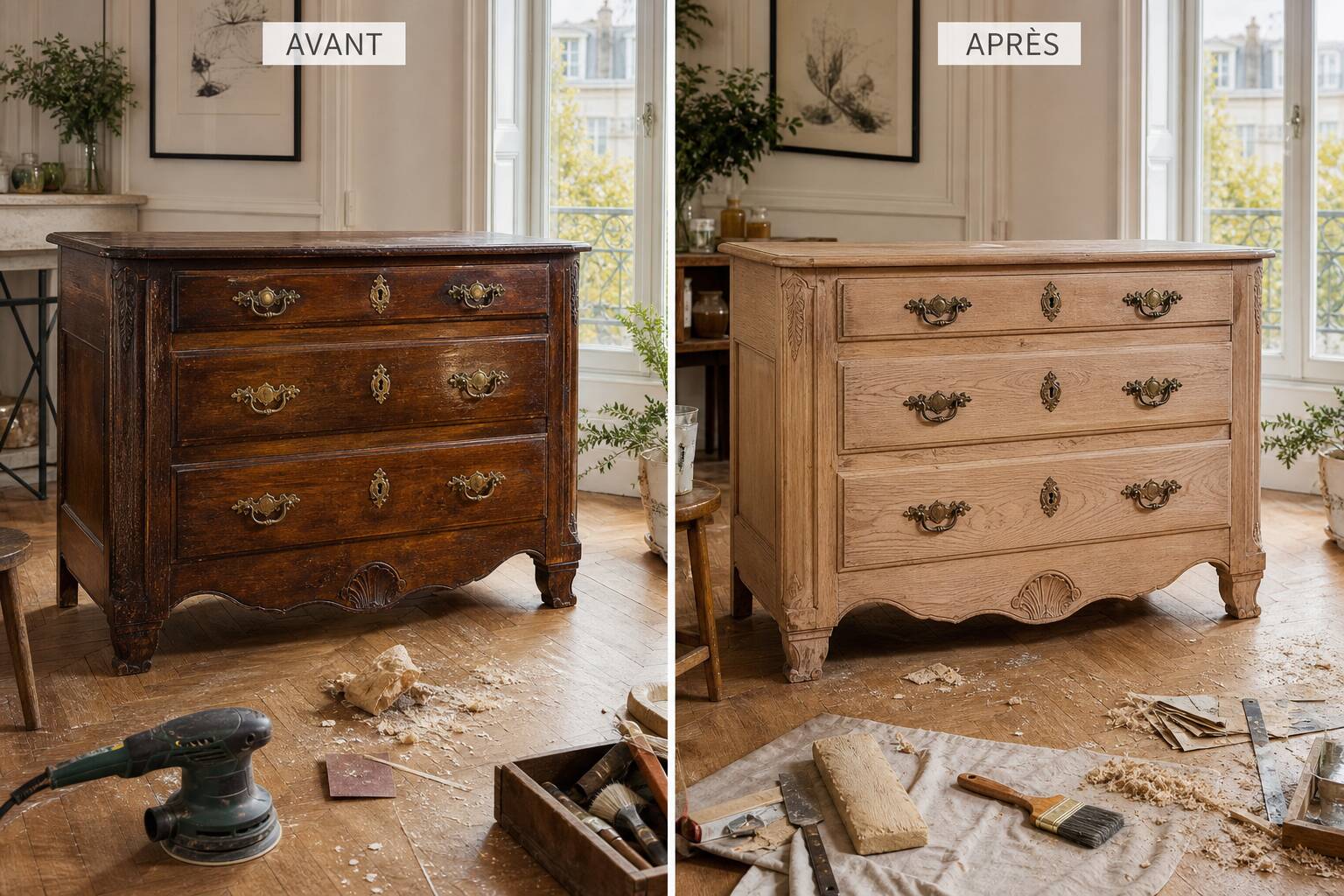 Décapage bois naturel meuble - Rénovation décoration intérieure