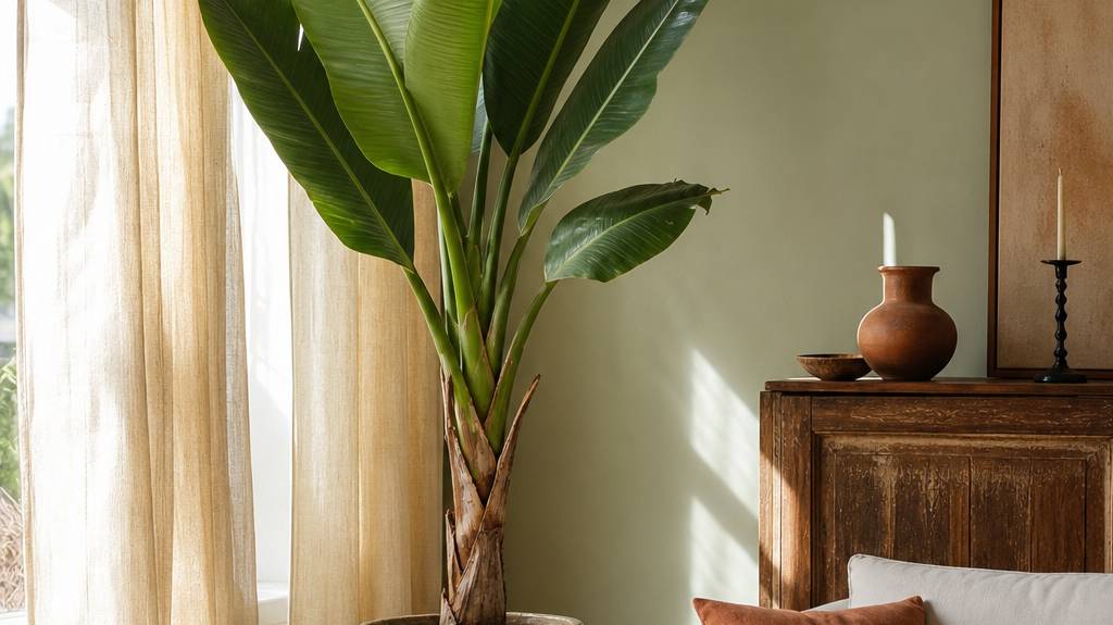 Bananier en pot dans un intérieur lumineux et décoré