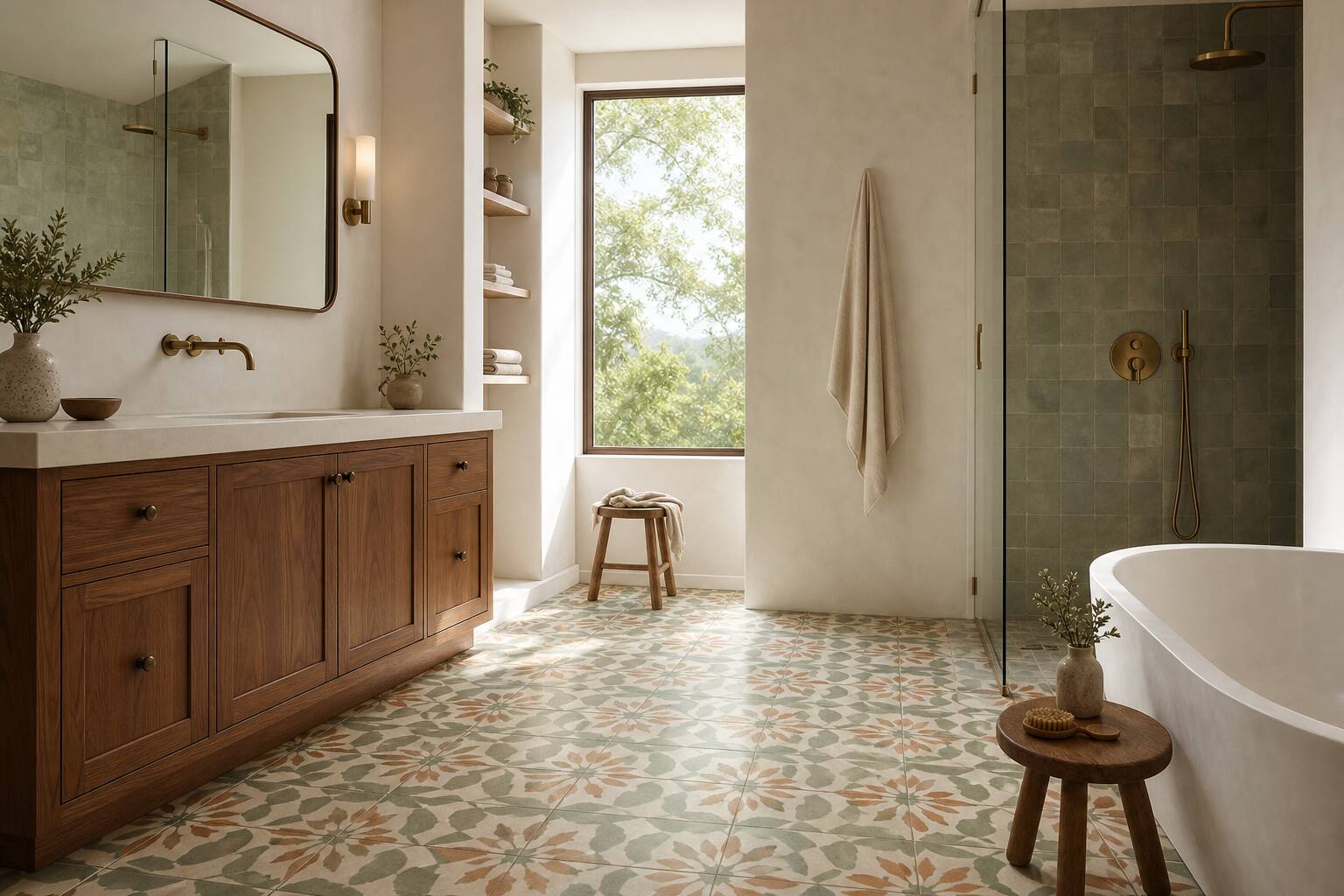 Carreaux de ciment pour salle de bains, motifs géométriques tendance - impressionsfrancois.fr