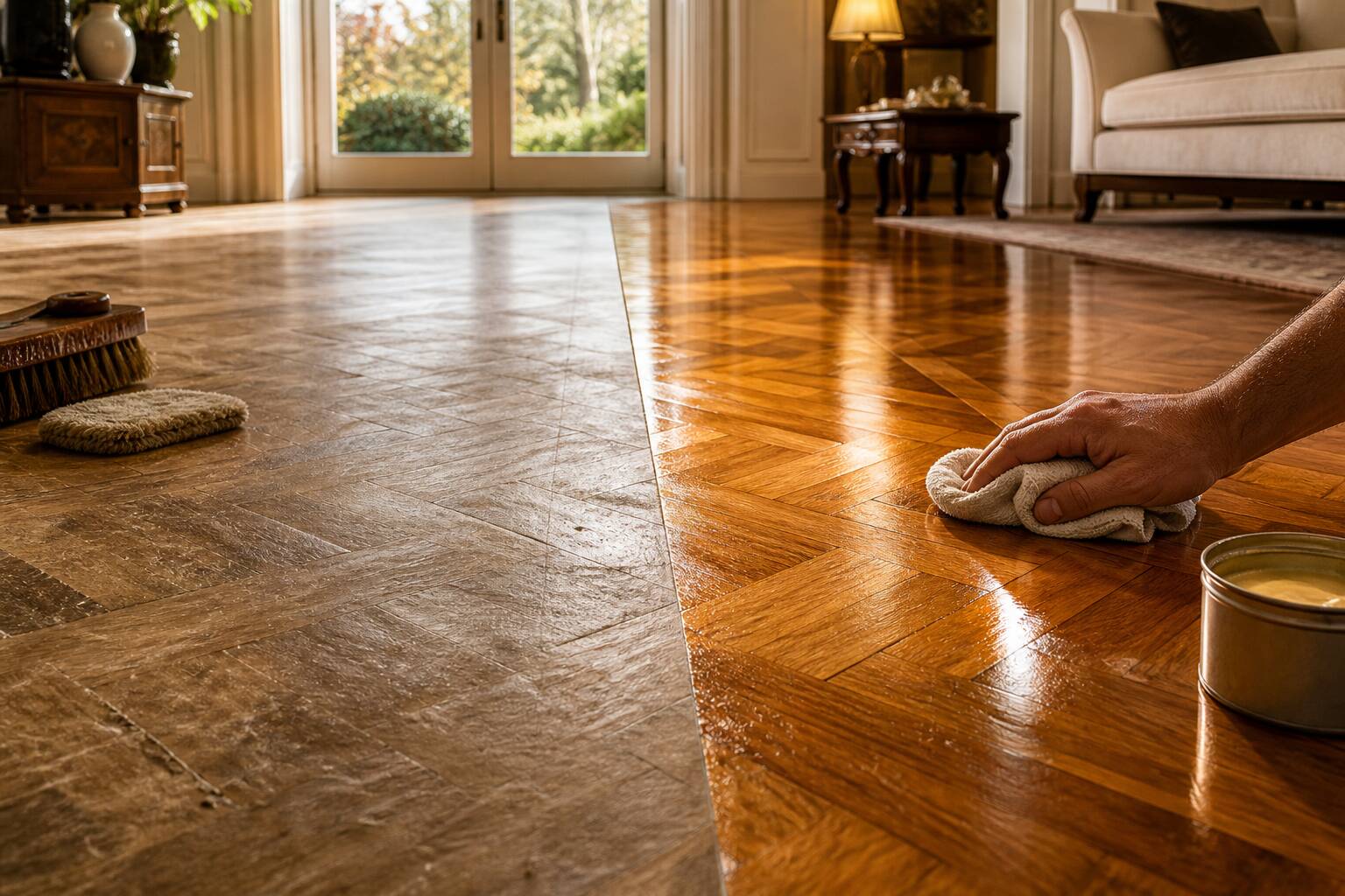 Parquet bois ciré brillant entretien rénovation sol intérieur cirage fait maison