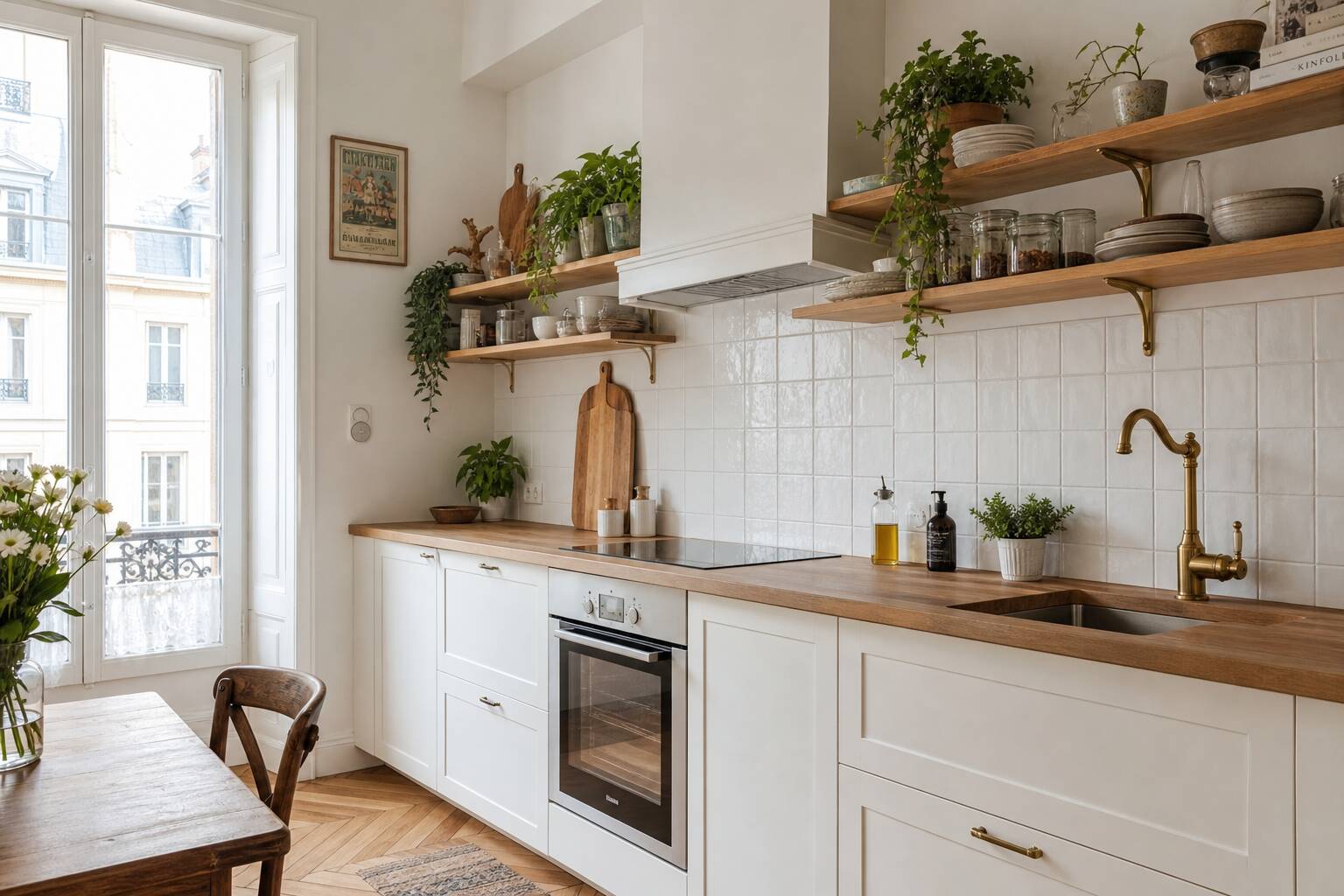 Cuisine moderne rénovée à petit budget, design français élégant