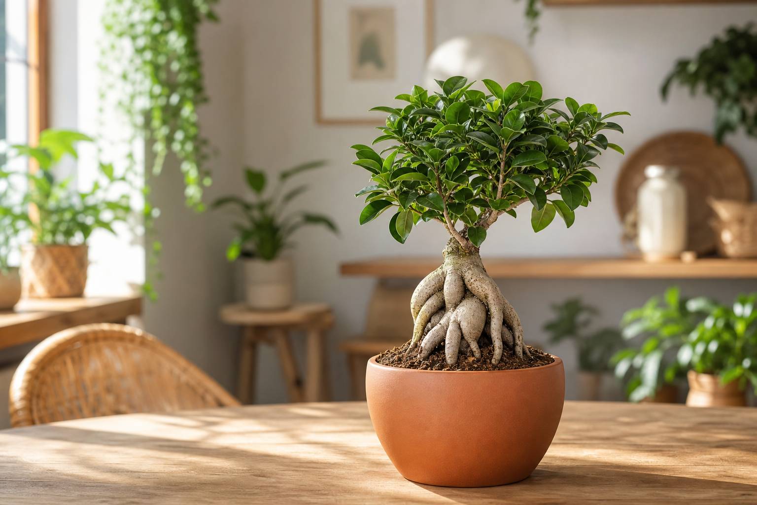 Ficus ginseng bonsaï plantation entretien pot terracotta intérieur lumineux déco plante verte