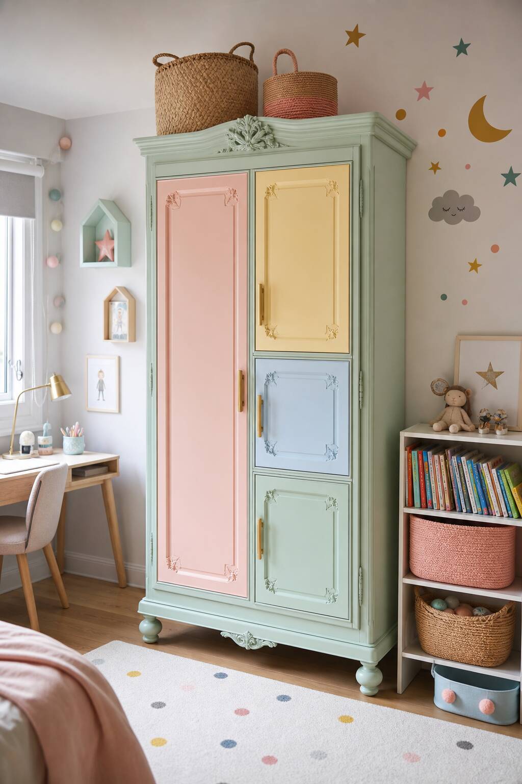 Armoire parisienne repeinte en déco chambre enfant ou studio