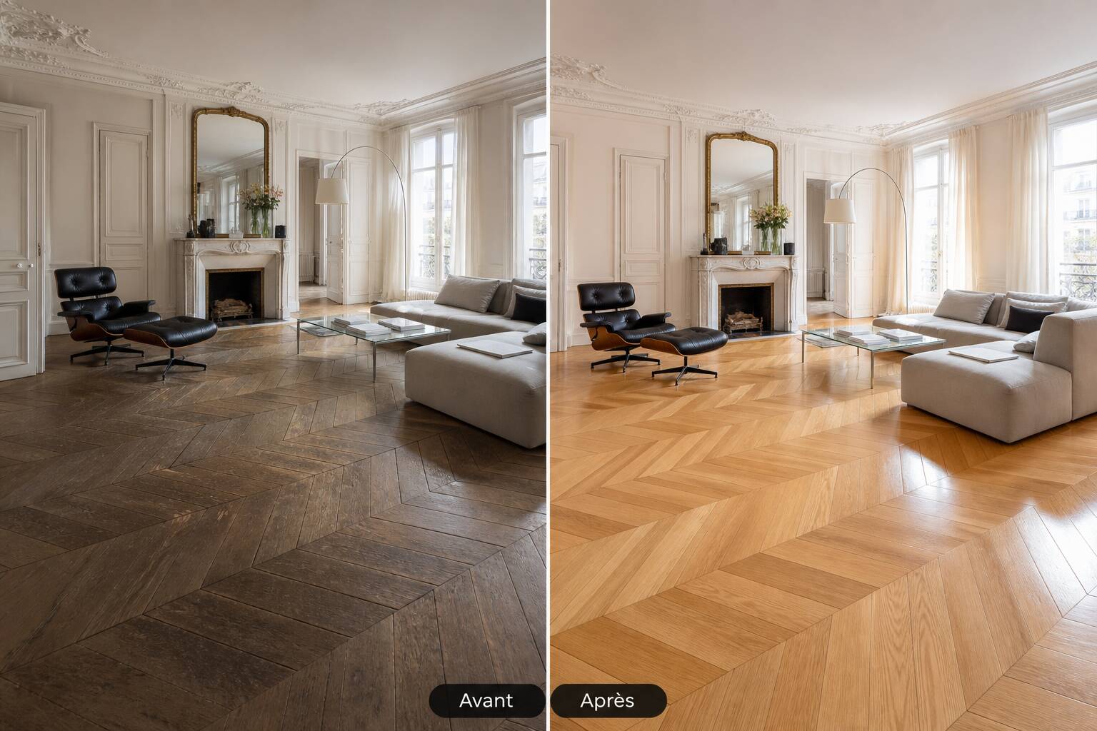 Résultat vitrification parquet après ponçage réussi