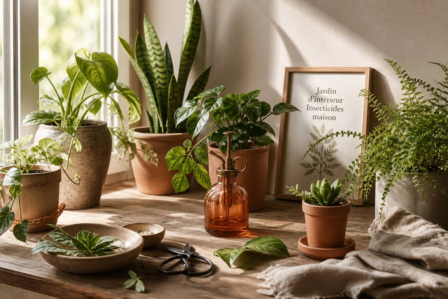 Plantes intérieur vaporisateur verre pot terracotta remède naturel insecticide maison déco