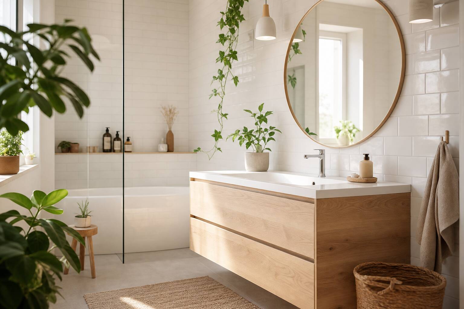 Meuble vasque salle de bains moderne bois clair