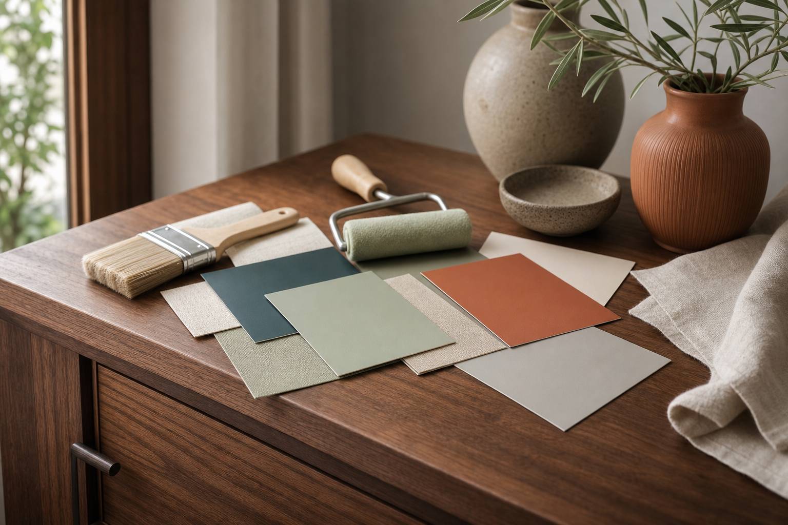 Nuancier de peinture pour WC avec pinceau dans des tons tendance et naturels