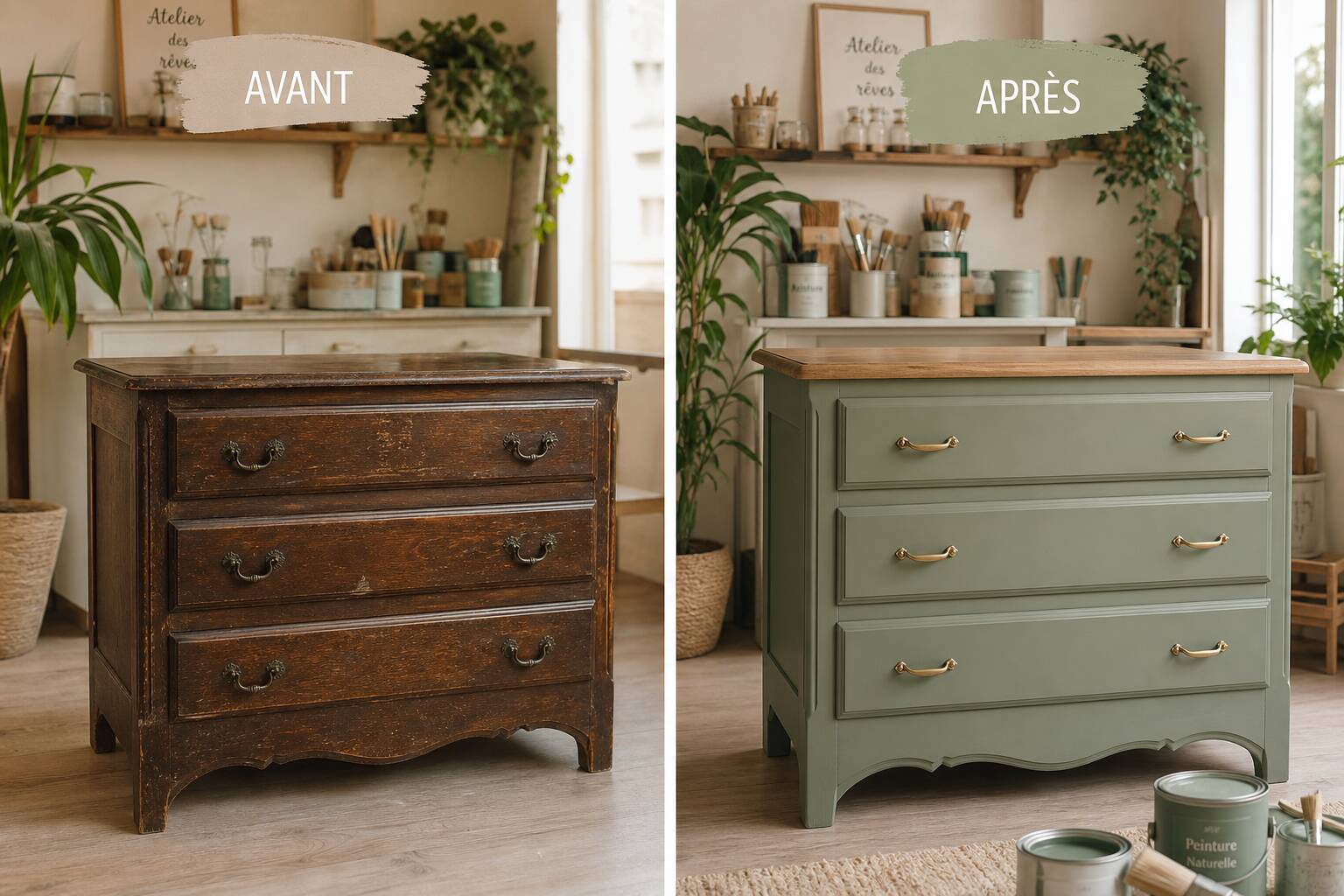 Transformation meuble vintage relooké peinture avant après décoration intérieure maison